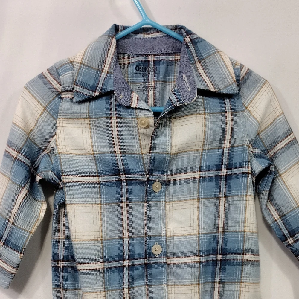 NWT OshKosh B'gosh Baby Boy Plaid Button-front Bodysuit 9M Blue Western Retro